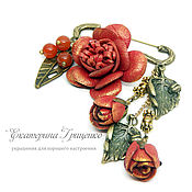 Украшения handmade. Livemaster - original item Brooch pin with pendants. Brooch with flowers. brooch made of leather. Handmade.
