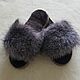 Mouton slippers with arctic fox women's gray-brown. Flip flops. Warm gift. My Livemaster. Фото №4