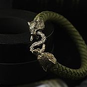 Украшения handmade. Livemaster - original item Wolves Bracelet with Hook | Bronze | Premium Leather. Handmade.