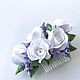Comb with flowers in the bride's hairstyle. Roses and lilacs. polymer clay. Hair Decoration. Flowesforever. Online shopping on My Livemaster.  Фото №2
