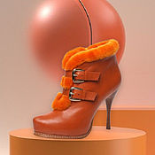 Винтаж handmade. Livemaster - original item Sizes 37, 38. Winter ankle boots from nature.orange fur and leather. Handmade.