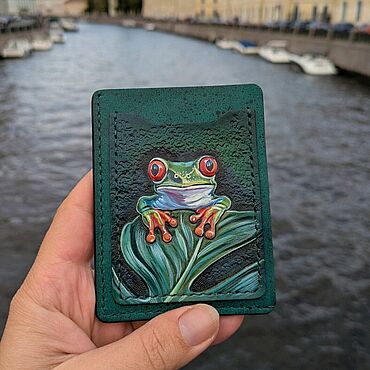 Сумки ручной работы. Ярмарка Мастеров - ручная работа Картхолдер из кожи "Изумрудный лягух". Handmade.