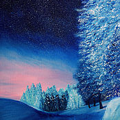 Картины и панно handmade. Livemaster - original item Starry Night (winter forest) • Oil painting • Handmade painting. Handmade.