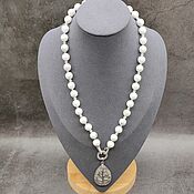 Украшения handmade. Livemaster - original item Necklace with pendant natural kaholong, rhinestone. Handmade.