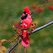 Украшения handmade. Livemaster - original item Red Cardinal Leather Bird Brooch gift for a woman. Handmade.
