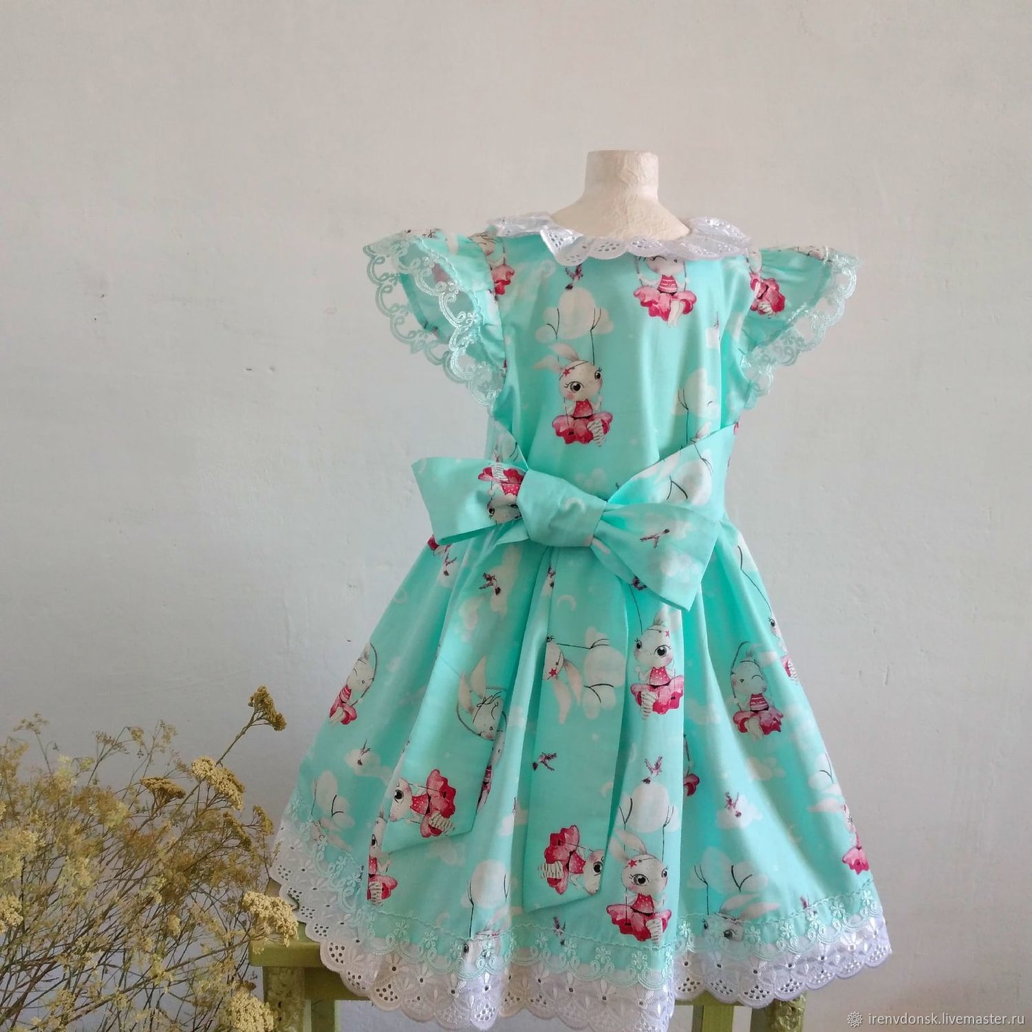 Платье для девочки мятно-голубое 104-110 см – купить на Ярмарке ...