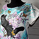 T-shirt with a pattern of Panther and Sakura flowers hand painted. T-shirts. Koler-art handpainted wear. My Livemaster. Фото №4
