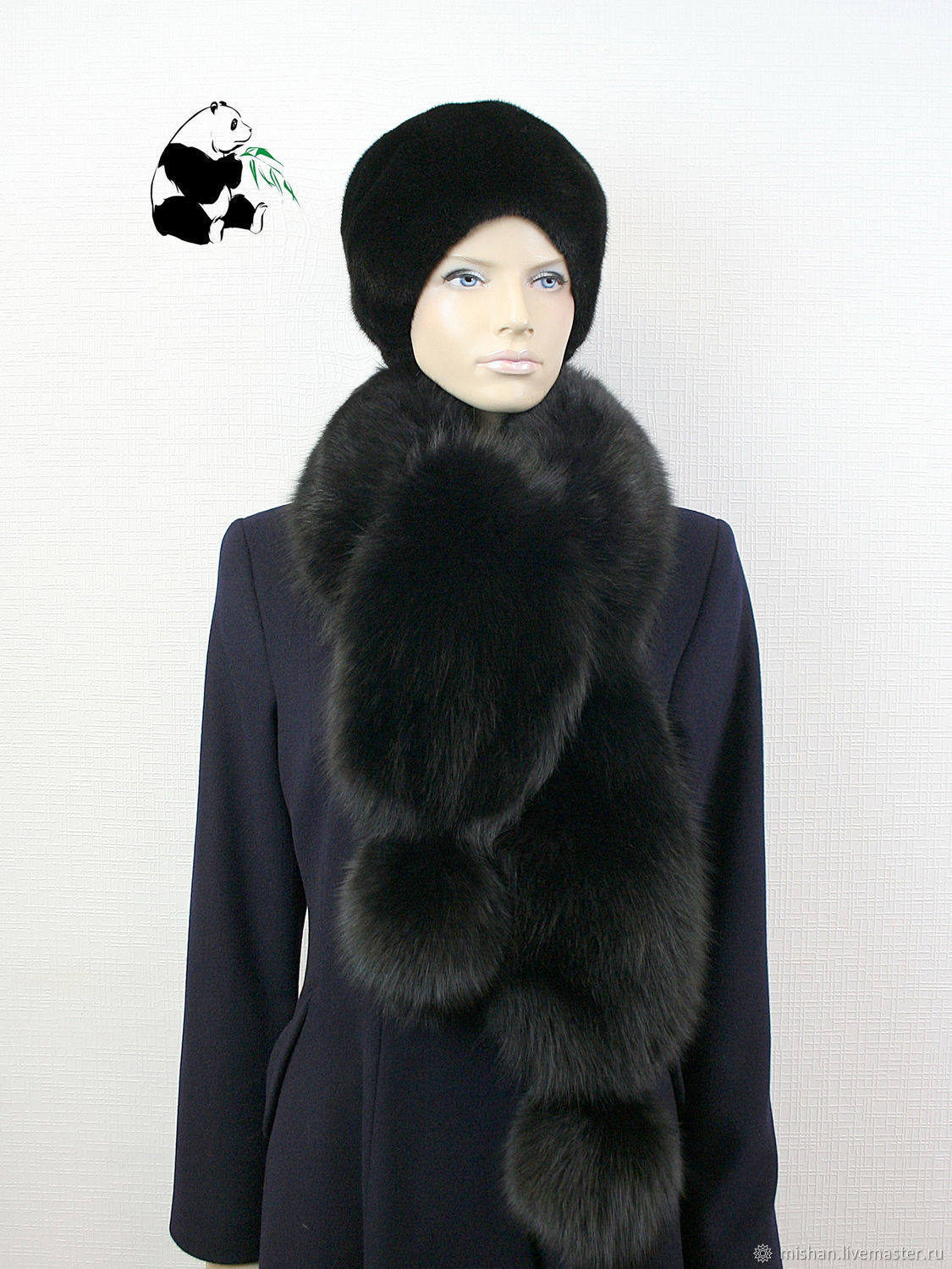 Luxurious fur scarf boa fur Finnish Fox. Black, Collars, Ekaterinburg,  Фото №1