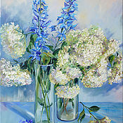 Картины и панно handmade. Livemaster - original item Oil painting. Hydrangea and Delphinium are July flowers. 50h70. Handmade.