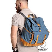 Вместительный мужской рюкзак, материал -  канвас и натуральная  кожа