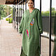 NATALINI Льняное платье в пол с вышивкой "Перья" зеленое, Платья, Новосибирск,  Фото №1