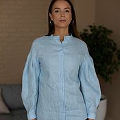 Одежда handmade. Livemaster - original item Women`s linen shirt Lyudmila, color blue. Handmade.