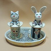 Посуда handmade. Livemaster - original item White rabbit and Cheshire Cat. Handmade.