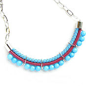Украшения handmade. Livemaster - original item Blue agate necklace, burgundy leather necklace on a chain. Handmade.