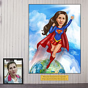 Сувениры и подарки handmade. Livemaster - original item Cartoon superwoman. Superwoman cartoon by photo. The painting is a gift to a woman. Handmade.