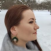 Русский стиль handmade. Livemaster - original item Russian Matryoshka earrings, green earrings with pendants and stars. Handmade.