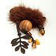 Boho brooch with wooden bead fur and amber !Pre-winter!, Brooches, St. Petersburg,  Фото №1