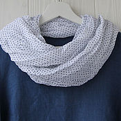Аксессуары handmade. Livemaster - original item White cotton scarf with blue polka dots. Handmade.