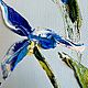 Order Mini painting with irises without a frame. Small paintings with blue flowers. Zabaikalie. Livemaster. . Pictures Фото №3