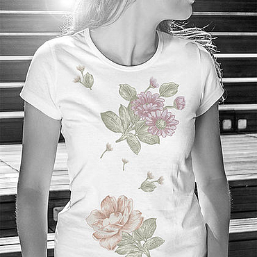 Ručně vyráběná trička. Fair of Masters - ručně vyráběné tričko Westphalian flowers. Ruční.