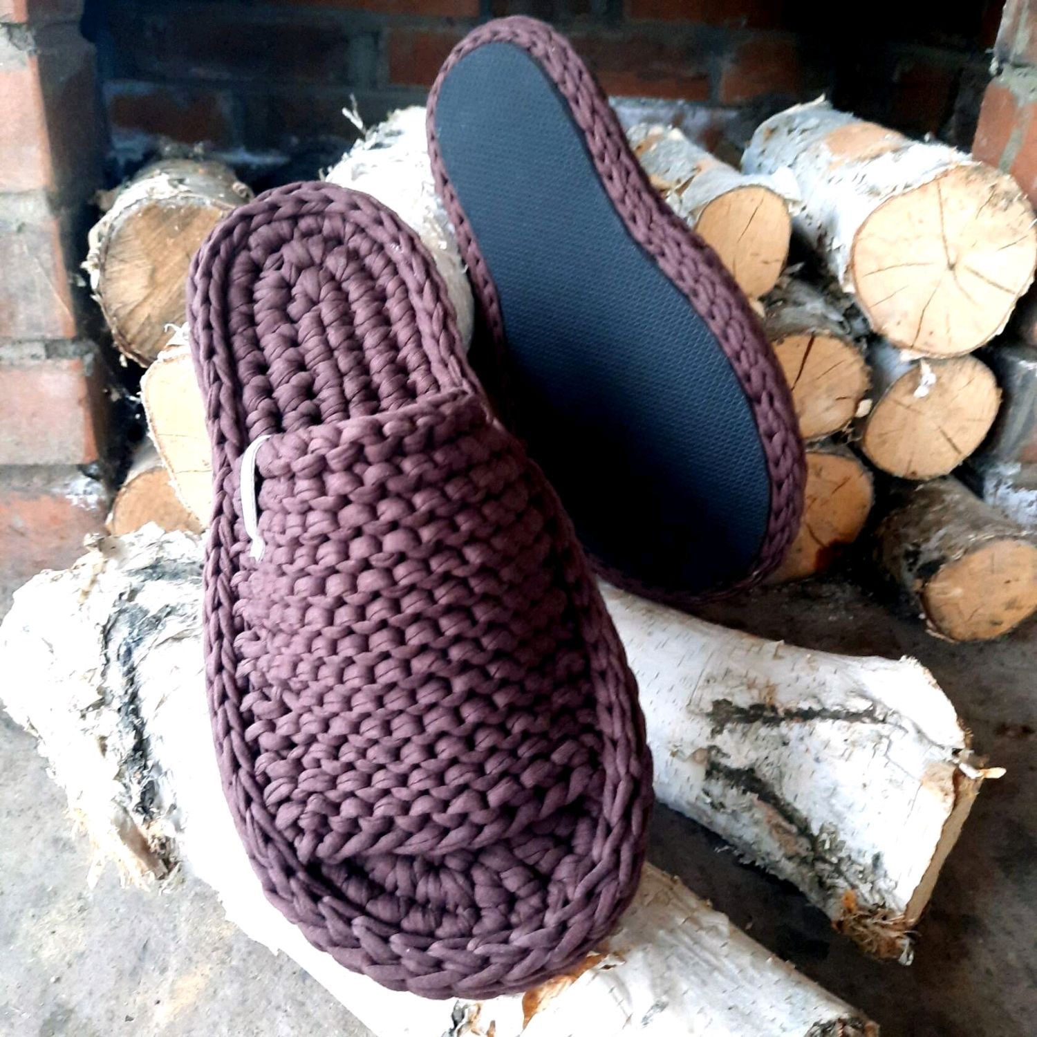 Хлопковые тапочки из трикотажной пряжи – заказать на Ярмарке Мастеров ...