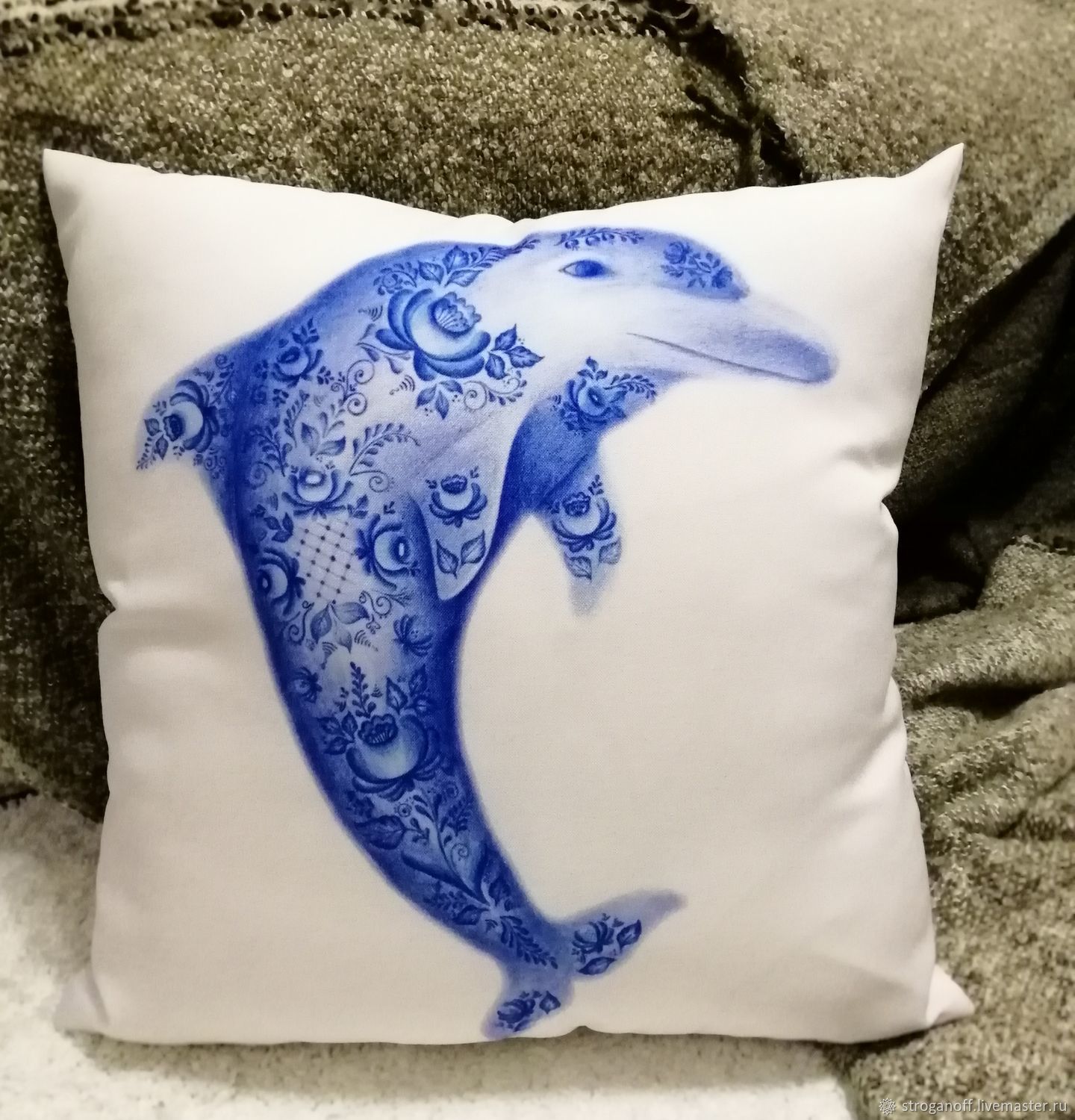 Pillow with the author's print ' Dolphin', Pillow, Kirzhach,  Фото №1