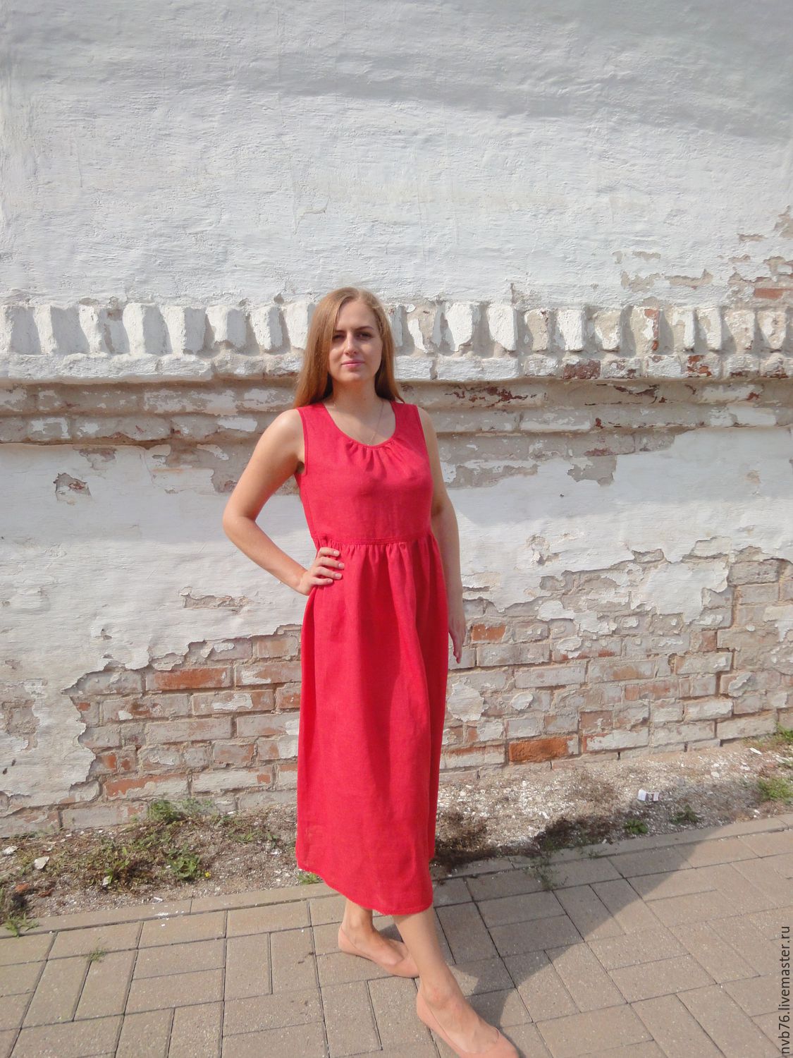 Red Linen Summer Dress
