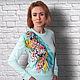 Mint sweatshirt with a pattern of Lotus lilies, goldfish hand-painted, Jumpers, St. Petersburg,  Фото №1
