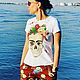 Order Frida skull t-shirt with flower wreath Frida Kahlo. Koler-art handpainted wear. Livemaster. . T-shirts Фото №3