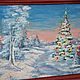 Picture miniature Christmas tree and snowman in the forest, 20h15, oil. Pictures. Valeria. My Livemaster. Фото №5
