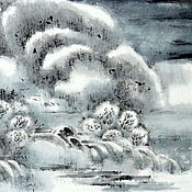 картинаОблако озеро башня(китайская живопись город пейзаж