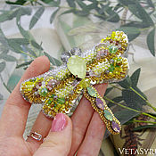 Украшения handmade. Livemaster - original item Dragonfly brooch embroidered with beads and sequins. Handmade.