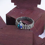 Серебряное кольцо "МОРАНА" с сапфиром и алмазом Херкимера