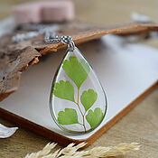 Украшения handmade. Livemaster - original item Transparent drop pendant with a real leaf in resin. Handmade.