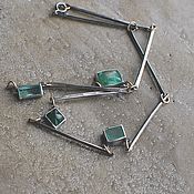 Poussette earrings with tourmaline sections, silver and brass