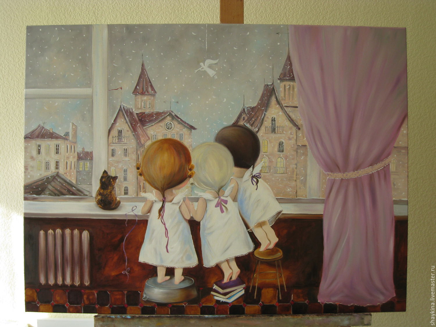 Добрых вечеров откуда. Окно иллюстрация. Ангелочки заглядывающие в окно. Ангел с ребенком живопись. Ангел на подоконнике.