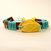 Украшения handmade. Livemaster - original item Leather bracelet with amber Br-241. Handmade.