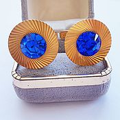 Винтаж handmade. Livemaster - original item Cufflinks vintage: Cufflinks of the USSR, blue glass, gilding. Handmade.