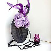 Аксессуары handmade. Livemaster - original item Exclusive hat for the race with flowers and feathers. Color black/violet. Handmade.