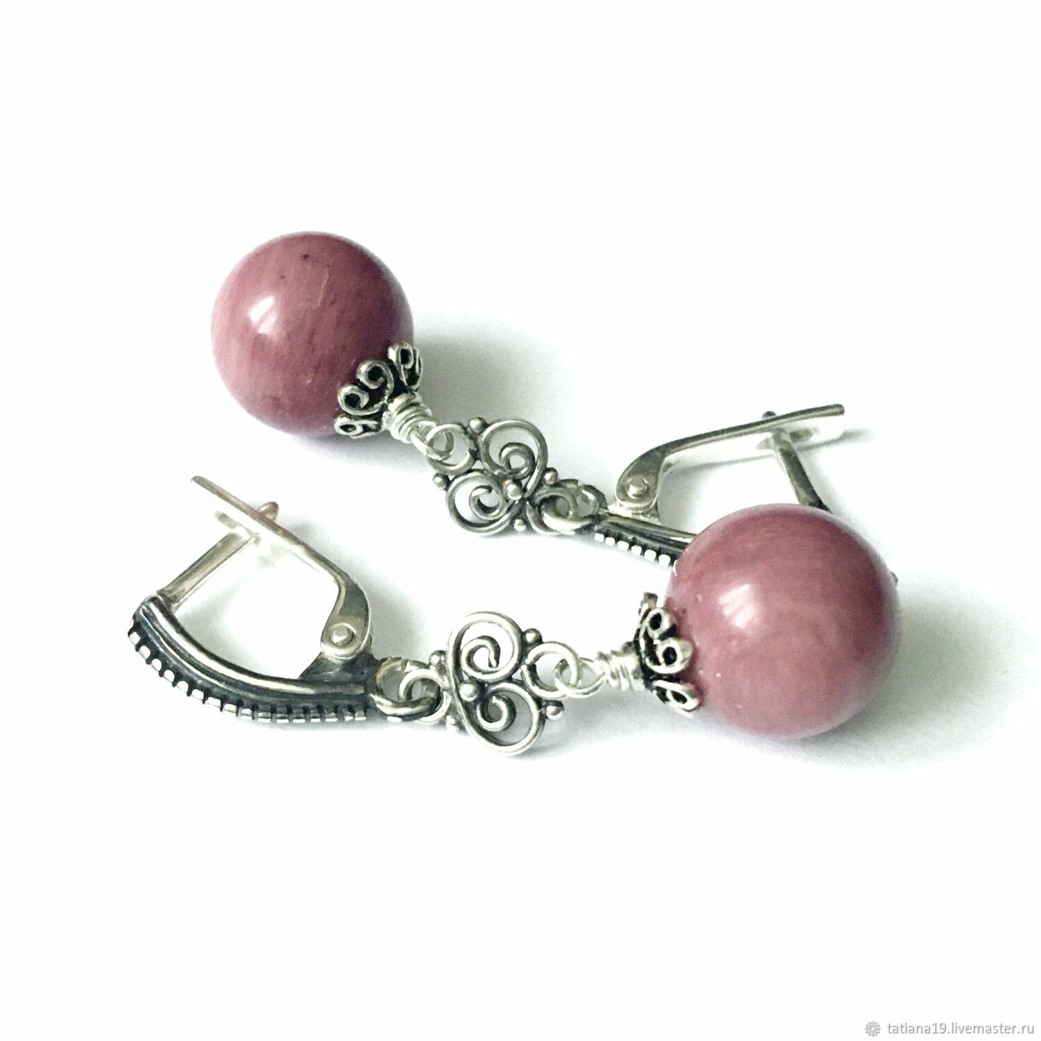 Серьги с родонитом Ягодный Винтаж серебряные стильный подарок женщине ...