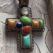 Винтаж handmade. Livemaster - original item Rainbow Cross, 925 silver, natural stones, Europe. Handmade.