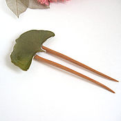 Украшения handmade. Livemaster - original item A wooden stud made of Beech with a real Gingko Biloba Eco leaf. Handmade.