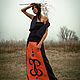 Long Ornamented Orange Linen Skirt «Arabesco». Skirts. mongolia. Online shopping on My Livemaster.  Фото №2