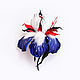 Iris Flower Brooch Tricolor leather with mink fur white blue red, Brooches, Kursk,  Фото №1