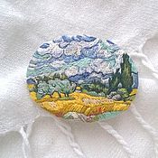 Украшения handmade. Livemaster - original item Oval brooch with embroidered Wheat field with cypresses van Gogh. Handmade.