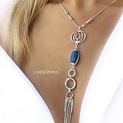 Украшения handmade. Livemaster - original item Necklace Blue elongated with a brush on a chain blue stone. Handmade.