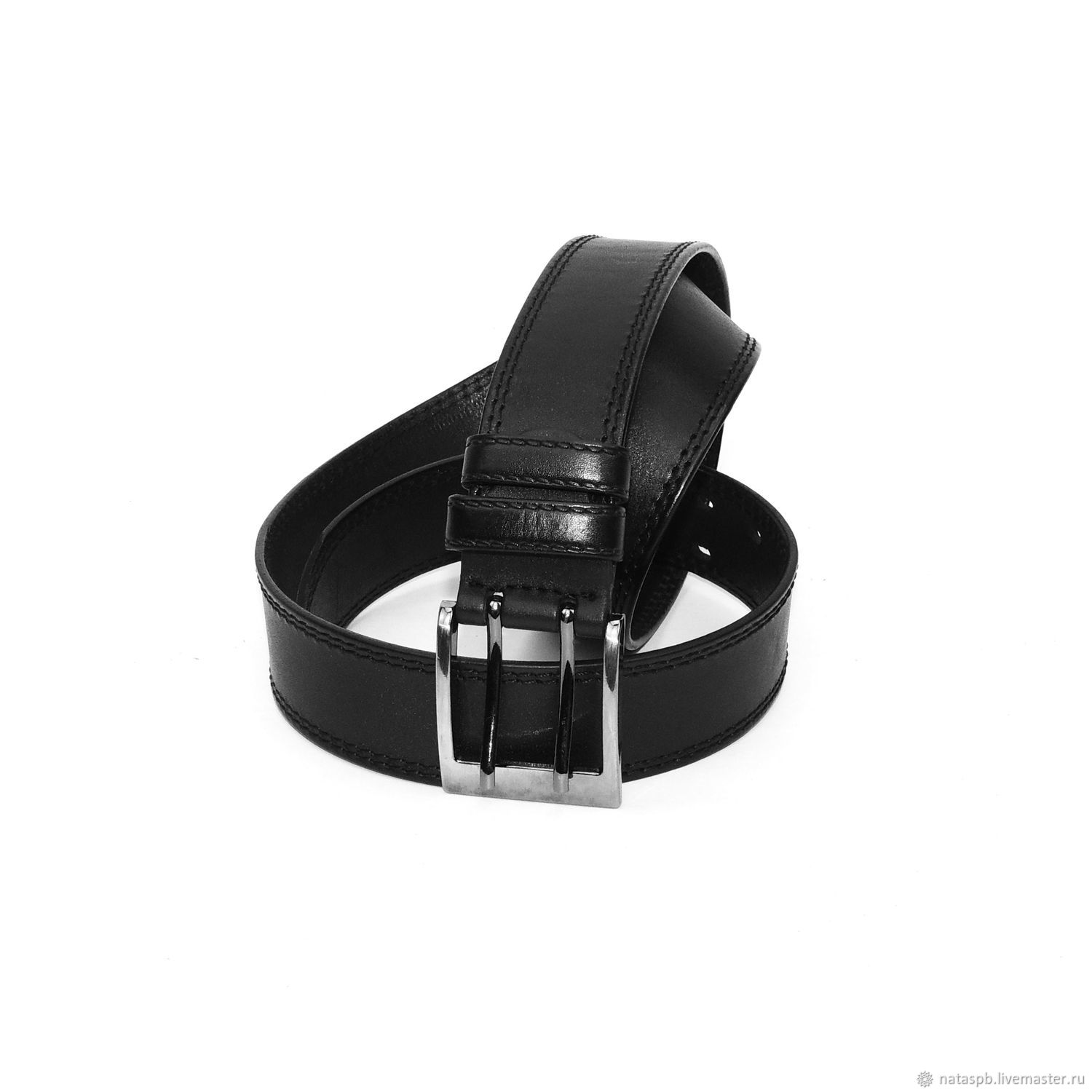  Men's leather belt black 40 mm wide, Straps, St. Petersburg,  Фото №1