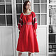 Red linen midi dress in boho style Poppies color, Dresses, Anapa,  Фото №1