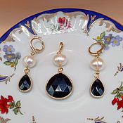 Украшения handmade. Livemaster - original item Set of earrings and pendant with pearls and black agate. Handmade.