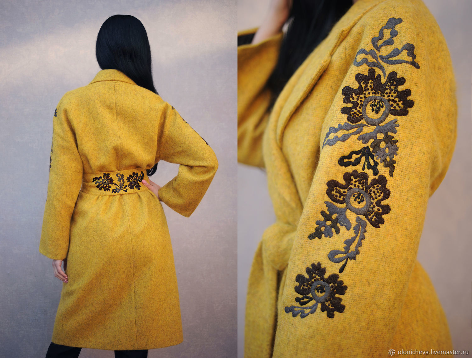 Мохеровое пальто с ручной вышивкой "Дюна" осеннее пальто – заказать на ...